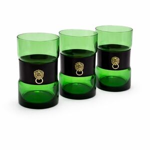 Vintage Emerald Green Glass Tankard Mugs  With Removable Leather Straps Set Of 3